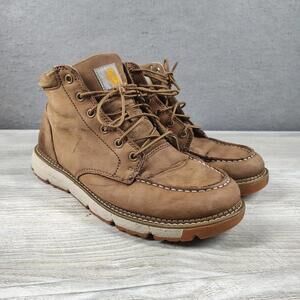 Carhartt Men Size 9 Brown Leather Moc Toe Work Boots Rugged Utility